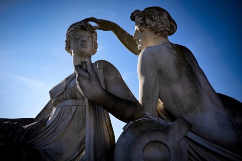 Statue of charming nymphs, Rosensteinpark, Stuttgart, Baden-Württemberg, Germany