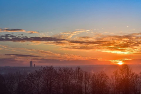 Winter sunrise over Augsburg, Bavaria, Germany