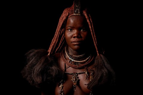 Portrait of an Ovahimba or Himba woman with traditional hairstyle, Kaokoland, Kunene Region,