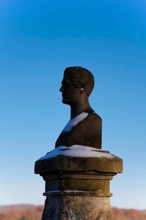Wilhelm Hauff memorial, rocks above the Echaz Valley, monument from 1839, obelisk with bronze bust,