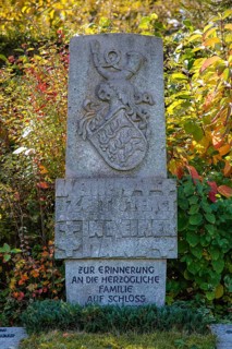 Memorial, memorial stone in memory of the ducal family at Lichtenstein Castle, coat of arms, stone