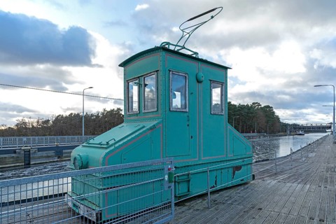 Old towing locomotive, old ship lift, Niederfinow, Brandenburg, Germany