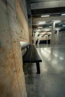 Empty concrete hall with a bench, industrial atmosphere, Tate Modern of Art, Lodon, United Kingdom
