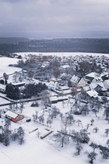 Snow-covered village surrounded by a winter landscape, icy atmosphere, Wiesenstetten, Freudenstadt