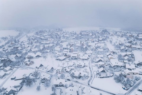 Landscape of a quiet, snowy village in winter silence, Schopfloch, Freudenstadt district, Germany
