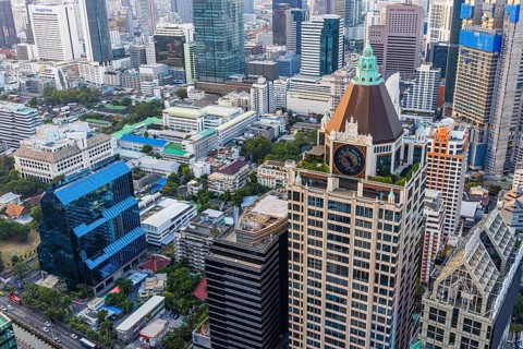 Over the rooftops of Bangkok, view from the Moon Bar on the roof terrace of the Banyan Tree Hotel,