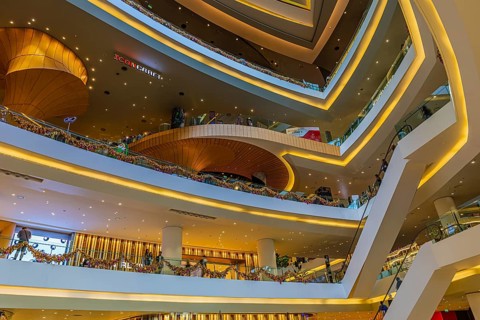 Different floors connected by escalators in Iconsiam Shopping Center, Bangkok, Thailand's
