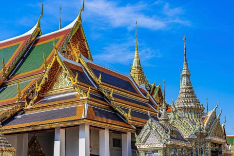 The Grand Royal Palace, Wat Phra Kaeo Buddhist Temple, Chedi Temple Towers, Buildings with