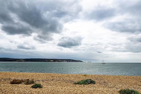 Beach over Hurst Spit, Milford on Sea, Lymington, Hampshire, UK