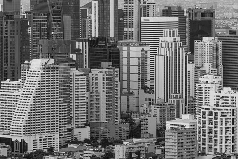 Over the rooftops of Bangkok, view from the Moon Bar on the roof terrace of the Banyan Tree hotel,