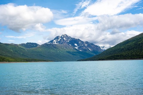Lake and mountains, Eklutna Lake, Chugach Mountains, Chugach State Park, Alaska, USA