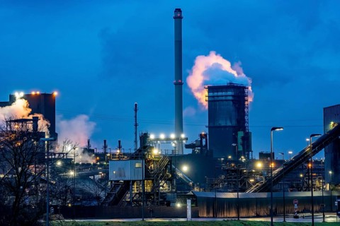 Hüttenwerke Krupp-Mannesmann, HKM in Duisburg, coking plant, fire tower with fire cloud,