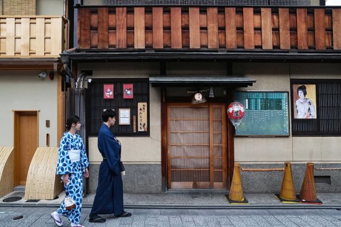 Traditional house front on Hanamikoji Street in Gion, Kyoto, Gion, Kyoto, Japan