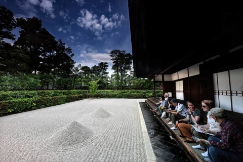 Zen garden of the Daisen-in Temple in Kyoto, perfectly arranged gravel structures, Kyoto, Japan