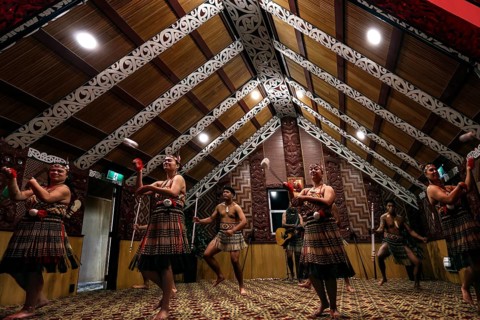 Maori perform a traditional dance at the House of Culture, Rotorua, Te Puia, New Zealand