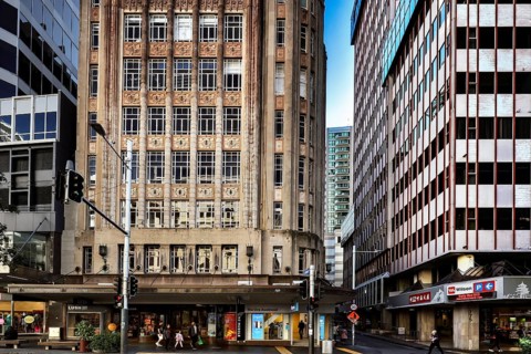 Art Deco buildings line bustling Queen Street in Auckland, Auckland, New Zealand