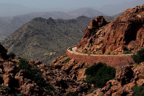 Winding road along the rocks in the mountains around Anergui, Anergui, Morocco