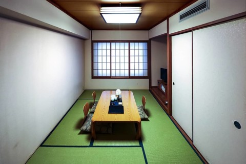 Traditional hotel room in Nishin no Sato near Honganji Temple, Kyoto, Nishi, Japan