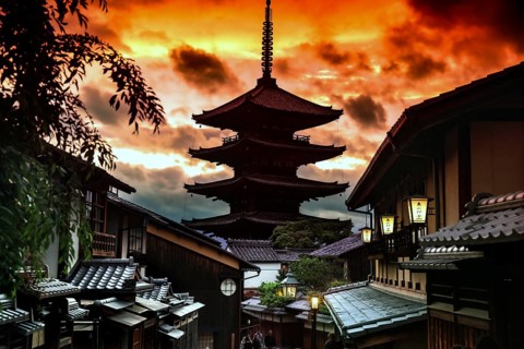 View of Yasaka Pagoda in Higashiyama at sunset, Kyoto, Japan