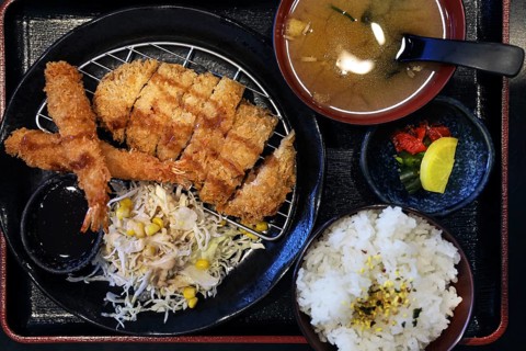 Crispy tonkatsu served with rice and miso soup, Kawaguchi, Japan