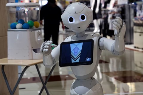 Robot in a department store in Beppu symbolizing technological innovation and interactive