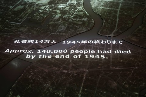 City model with atomic bomb simulation at Hiroshima Peace Museum, Hiroshima, Japan