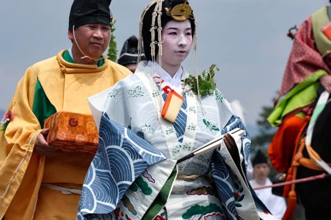 Traditional procession with sumptuous robes at Aoi Matsuri, Kyoto, Japan