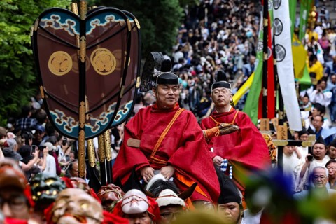 Festive procession in historic garb with vivid colors in Nikko, Nikko, Japan