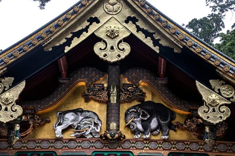 Detailed gilded wood reliefs at the shrine in Nikko, Nikko, Japan