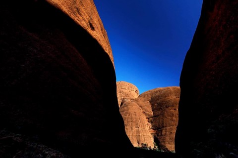 Deep gorge with intense blue sky and red rock walls, Kata Tjuta, Northern Territory, Australia