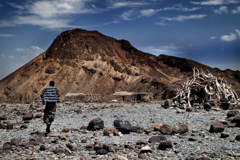 Wide landscape with mountains and boulders under blue sky in Ahmedela, Ahmedela, Ethiopia