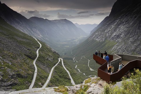 Observation deck with views of the Trollstigen Serpentine Road and the surrounding mountains,