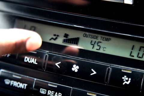 Vehicle temperature display shows 45 degrees Celsius in Shehet, Shehet, Ethiopia