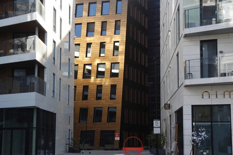 Narrow street scene with modern new buildings in Oslo, urban flair, Oslo, Bydel Gamle Oslo, Norway