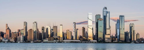 Hudson Yards sunset skyline, Weehawken Waterfront Park, Hoboken, New York, USA