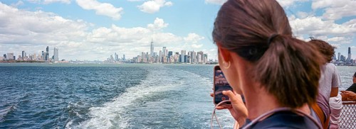 Manhattan skyline, Staten Island ferry, New York, USA