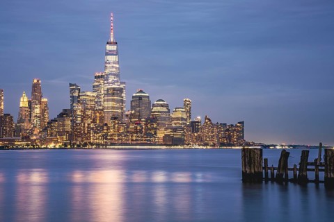 Financial District skyline at night, Manhattan, New York, USA