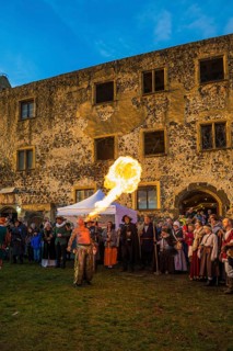 Medieval Christmas market, sunset, Burkheim, Vogtsburg, Kaiserstuhl, Baden-Württemberg, Germany