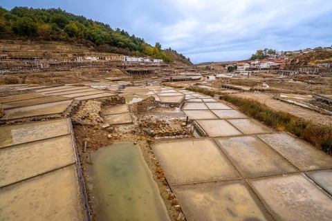 Ancient complex of salt flats and evaporation terraces for producing salt, forming a unique