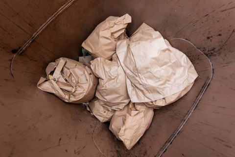 Full brown organic waste bin for food disposal. Germany