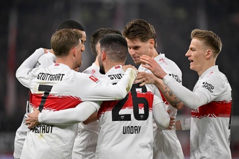 Goal celebration Deniz Undav VfB Stuttgart (26) Maximilian Mittelstädt VfB Stuttgart (07) Ramon