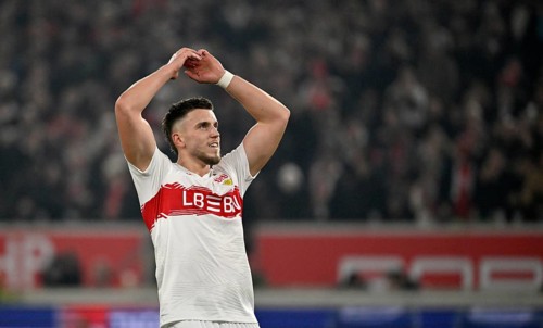 Goal celebration Ermedin Demirovic VfB Stuttgart (09) MHPArena, MHP Arena Stuttgart,
