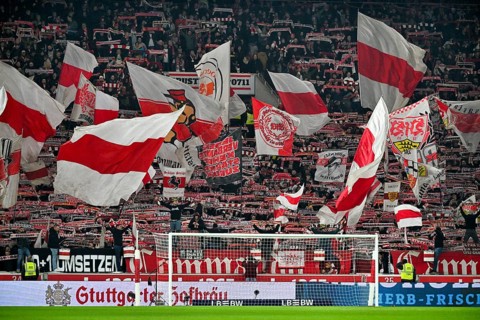 Fan block, fans, fan curve, flags, atmosphere, atmospheric Cannstatt curve VfB Stuttgart MHPArena,