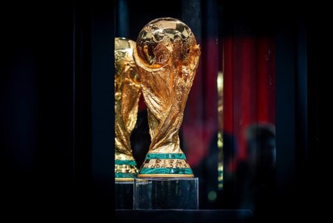 The original FIFA World Cup 2026 Trophy is showcased for visitors during the official India leg of