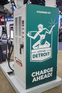 Detroit, Michigan USA - 14 January 2026 - A City of Detroit electric vehicle charging station,