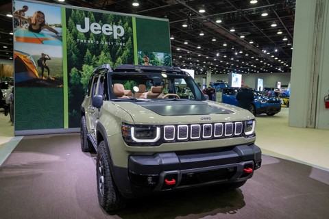 Detroit, Michigan USA - 14 January 2026 - The Jeep Moab 4xe electric vehicle on display at the