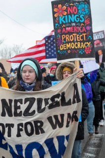Detroit, Michigan USA - 13 January 2026 - Hundreds of protesters rallied in the rain outside the