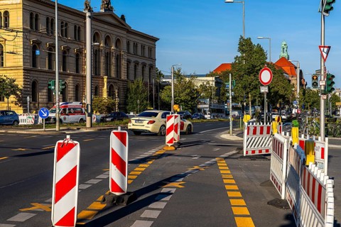 Road construction site at the Berlin Social Court, Invalidenstraße in Mitte, Berlin, Germany