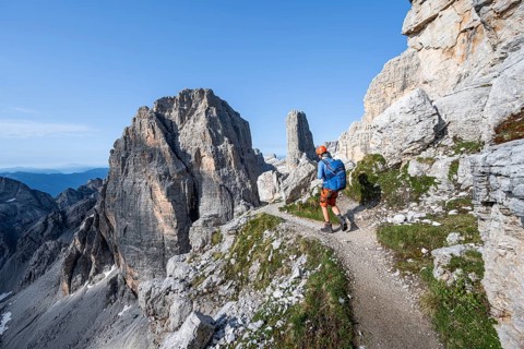 Mountaineers on a hiking trail, Via Ferrata Bocciere Centrale via ferrata, spectacular mountain