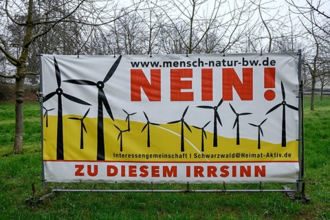 Poster against wind power, wind turbines, wind energy, near Kappelrodeck, Ortenau-Kreis,